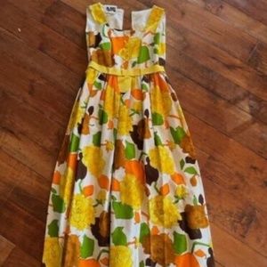 Vintage 1970s Miss Elliette floral barkcloth Hawaiian style dress women's 6 mint